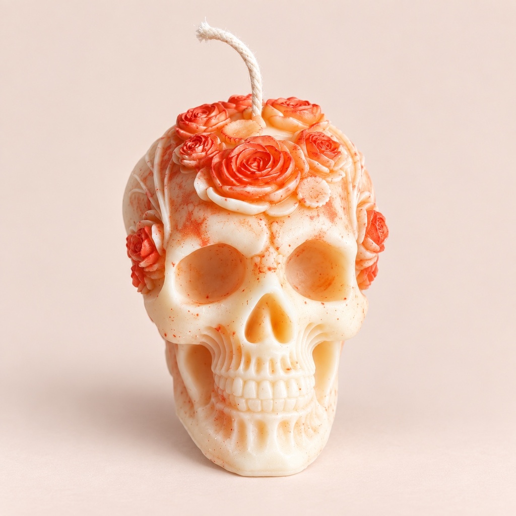 Bougie Crâne Fleuri – Pomme Cannelle