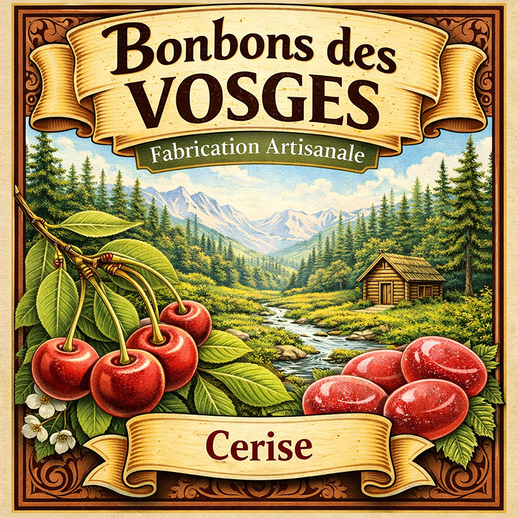 [3760115260870] Bonbon des Vosges à la Cerise (boite carton) 130g