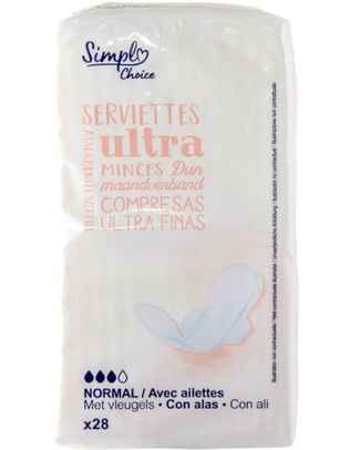 SIMPL SERVIETTES ULTRA MINCE NORMAL AVEC AILETTES X28