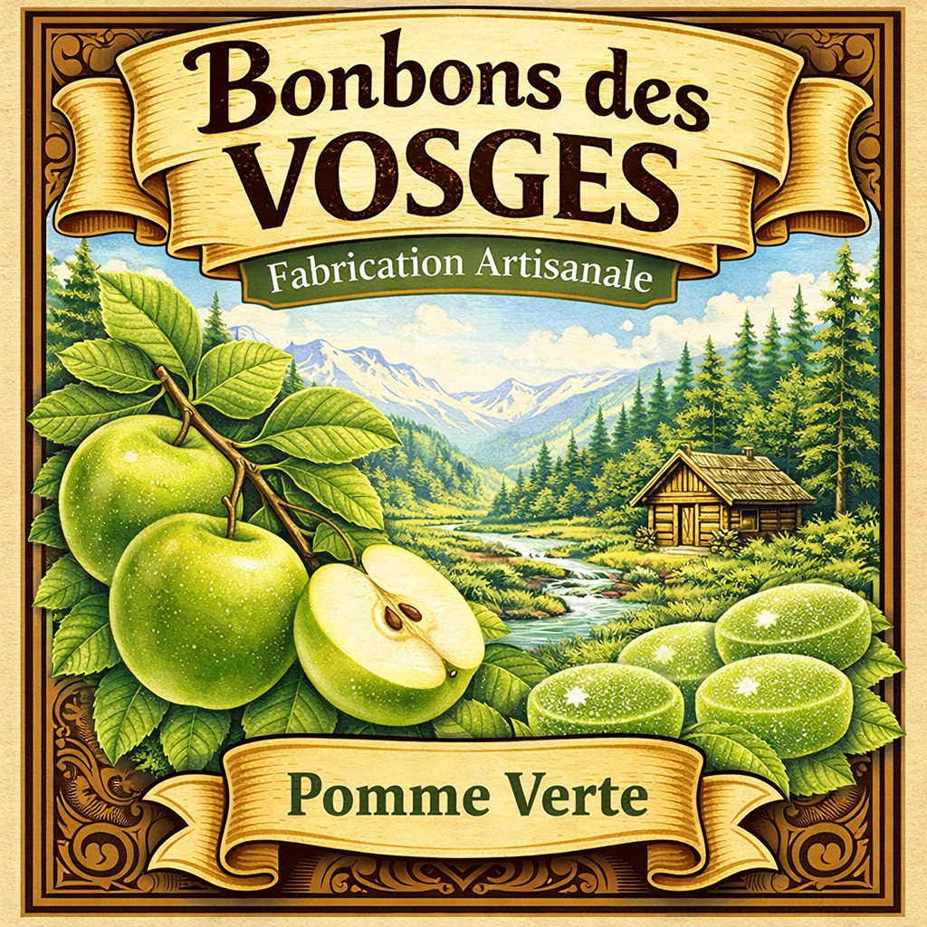 [(sachet)3760115260184] Bonbon des Vosges à la Pomme Verte